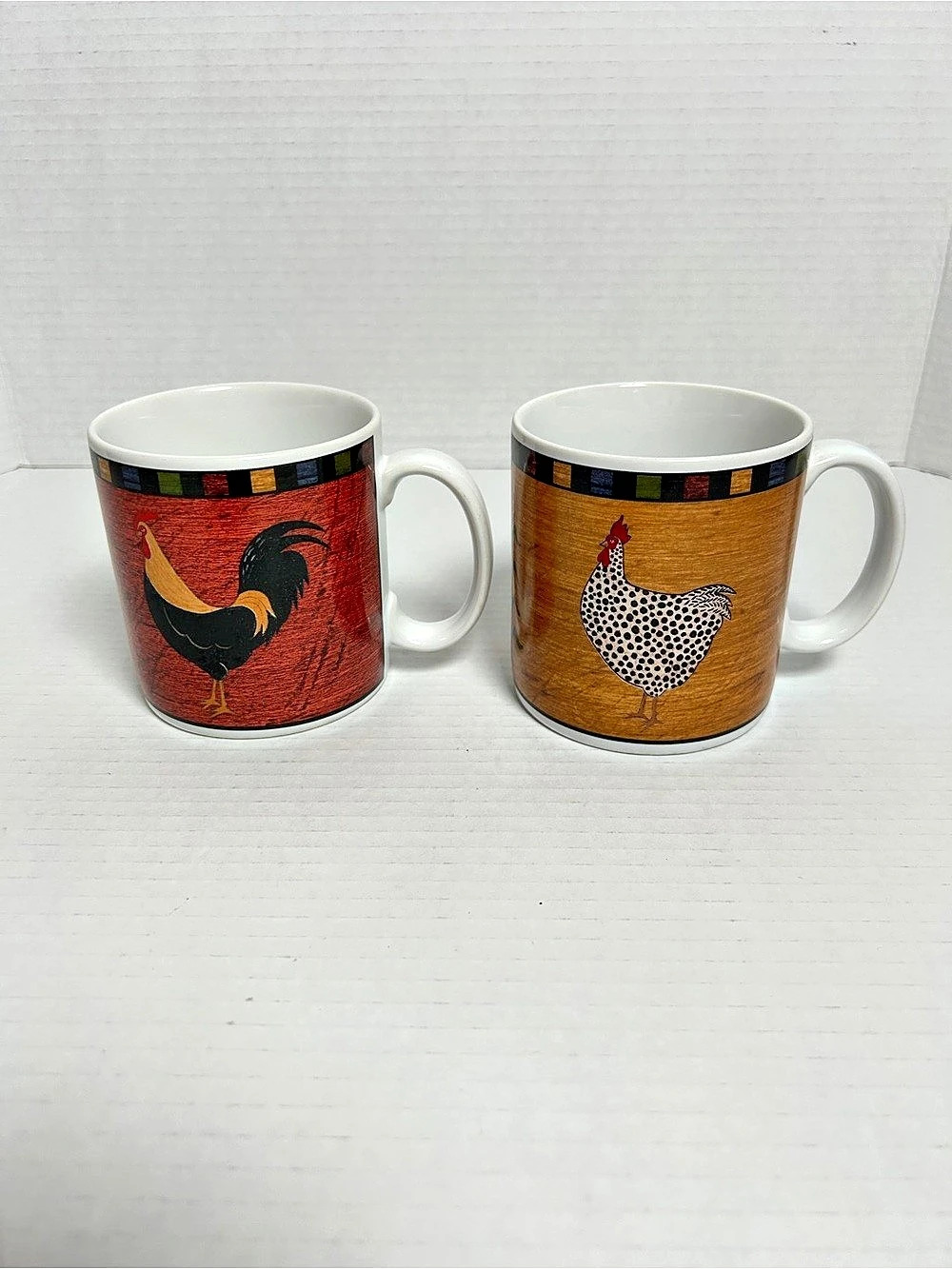 Brandon House by Warren Kimble Sakura Rooster & Hen Mugs Set of 2 in Red & Brown